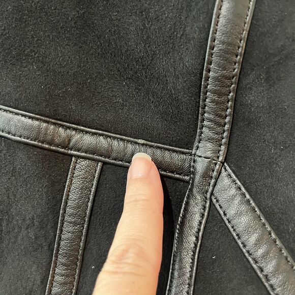 All Saints Rei Jacket Womens Small Black Shearling Sheepskin Lamb Leather Biker - Picture 8 of 16